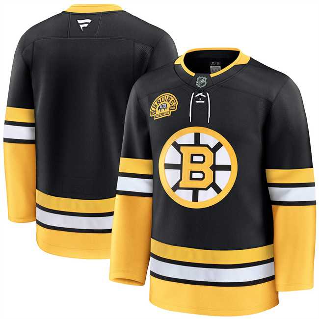 Mens Boston Bruins Blank Black 100th Anniversary Stitched Hockey Jersey Dzhi